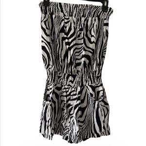 Paper Tee Black and White Zebra Print Strapless Romper